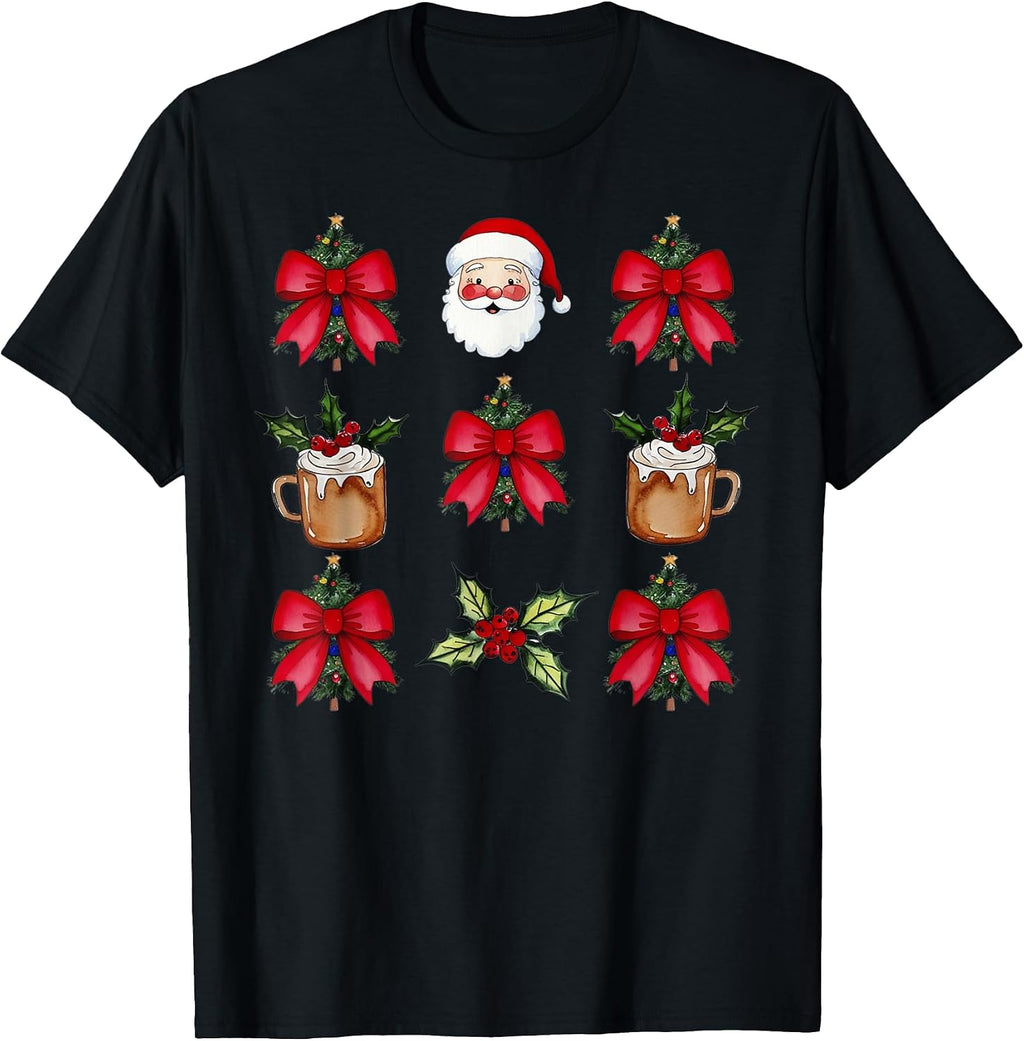 Coquette Bow Christmas Santa Cute T-Shirt