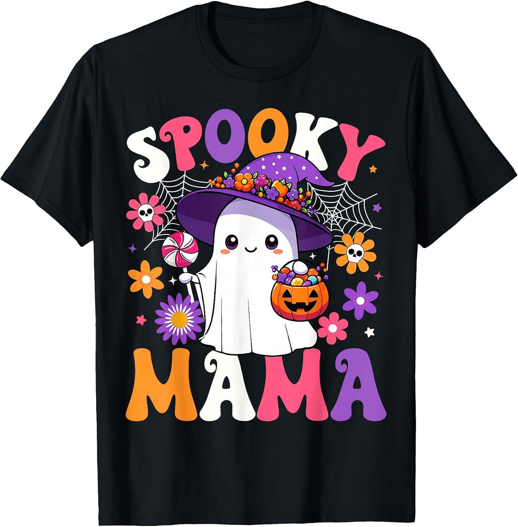 Groovy Spooky Mama Halloween Ghost Pumpkin Halloween Mom T-Shirt