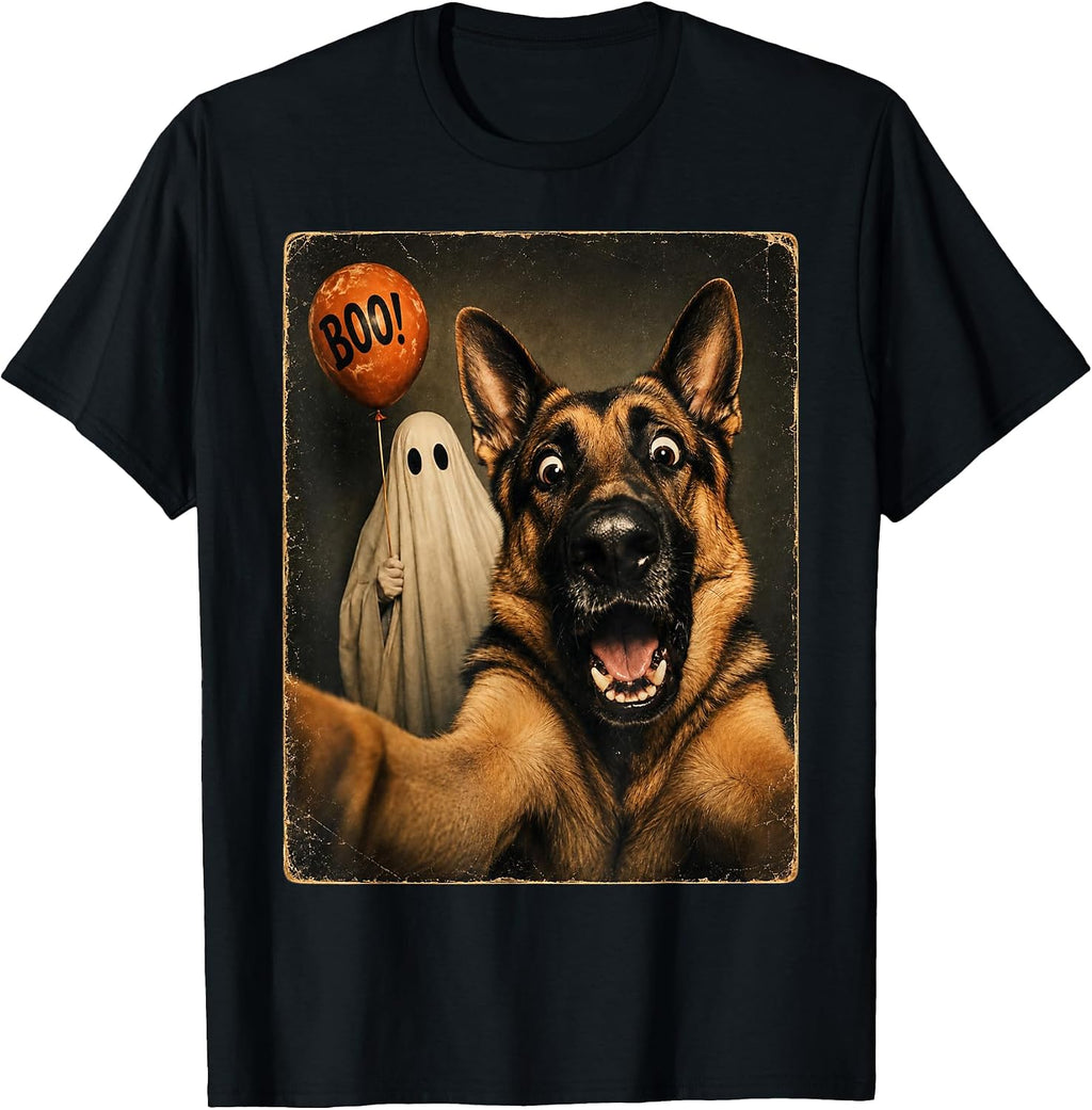 German Shepherd Halloween Ghost Selfie Boo Dog Meme Graphic T-Shirt