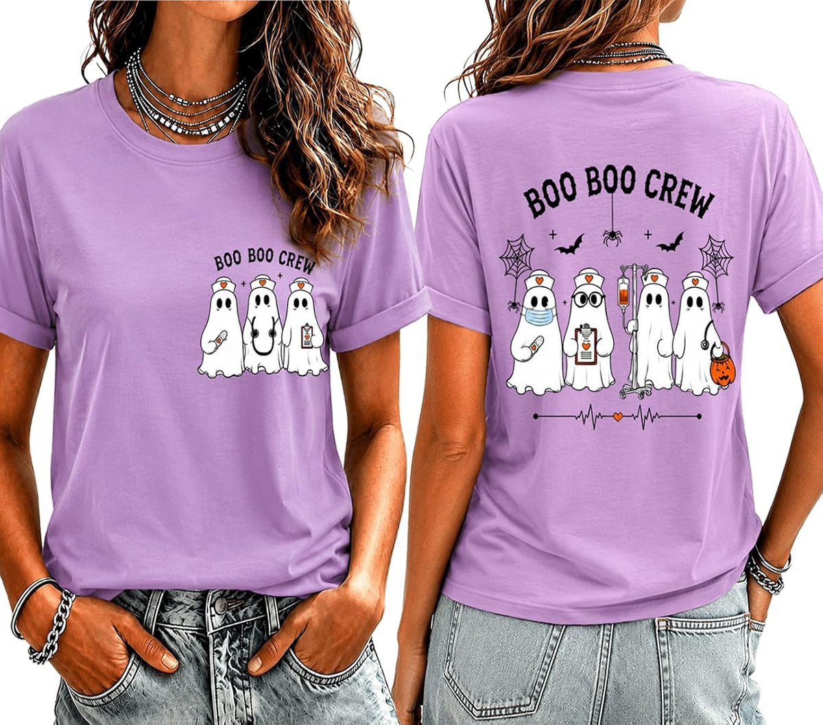 Halloween Nurse Shirt for Women Boo Boo Crew Ghost Graphic Tees