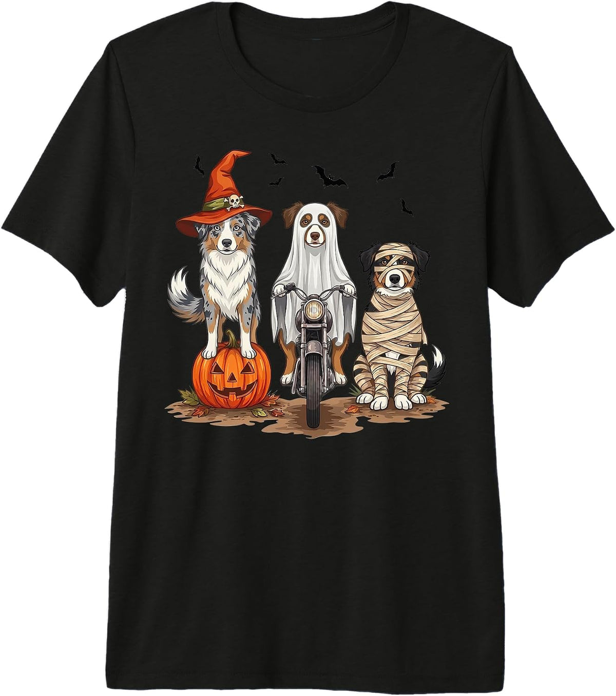 Ghost Miniature American Shepherd Dog Motorcycle Halloween Premium Tri-Blend T-Shirt