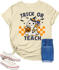 Halloween Teacher Shirts for Women Trick Or Teach Shirts Ghost T Shirt Bookish Tee Funny Cute Short Sleeve Tops