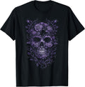 Purple Floral Skull Gothic Goth Girl Dark Aesthetic Design T-Shirt