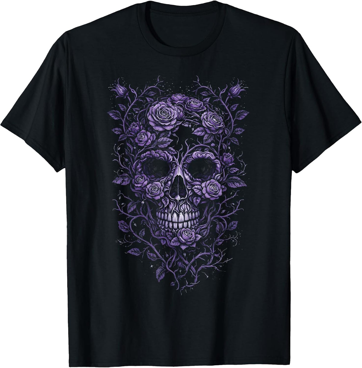 Purple Floral Skull Gothic Goth Girl Dark Aesthetic Design T-Shirt