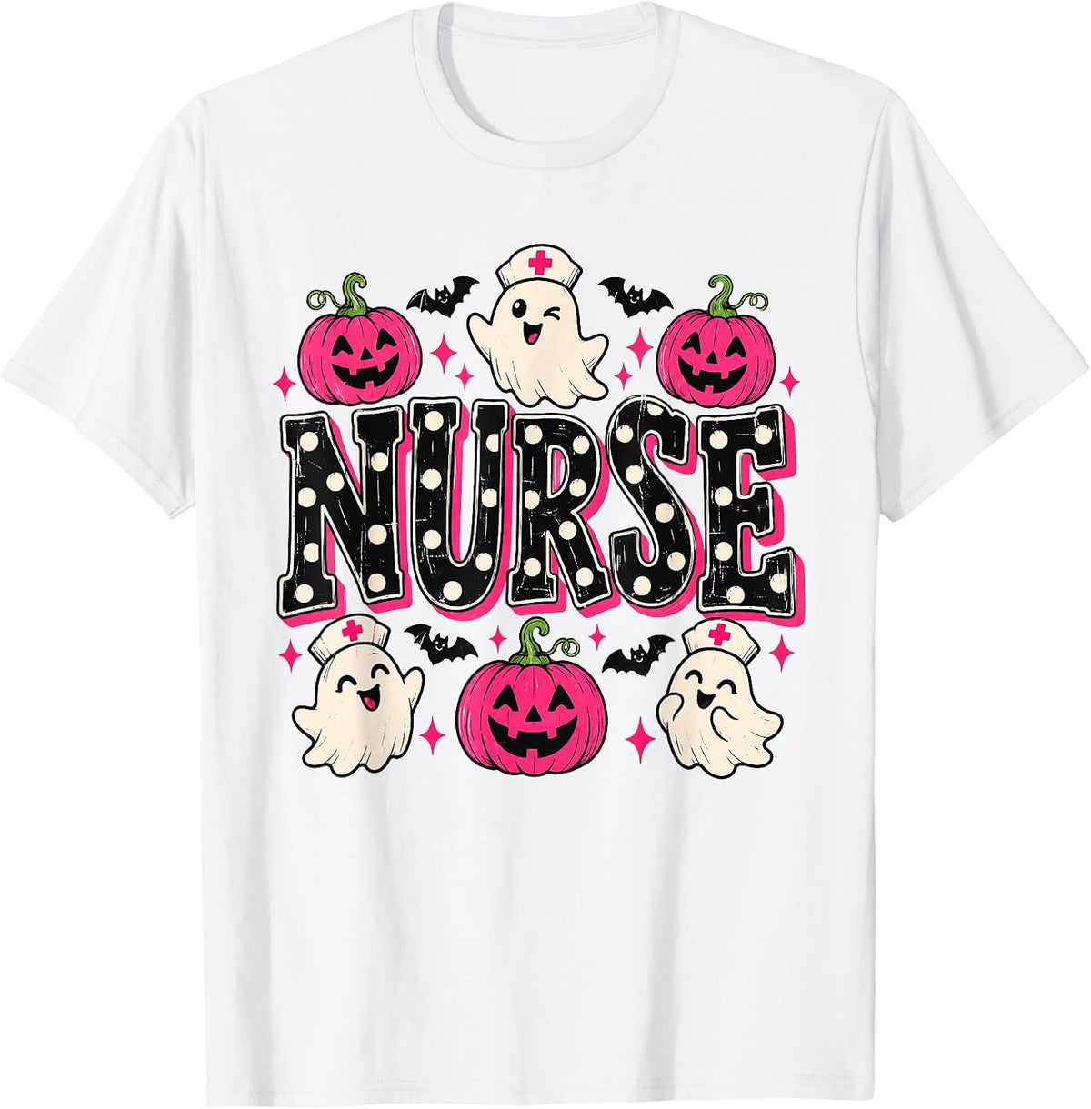 Halloween Nurse Polka Dot Nurse Ghost Pink Pumpkin Nursing T-Shirt