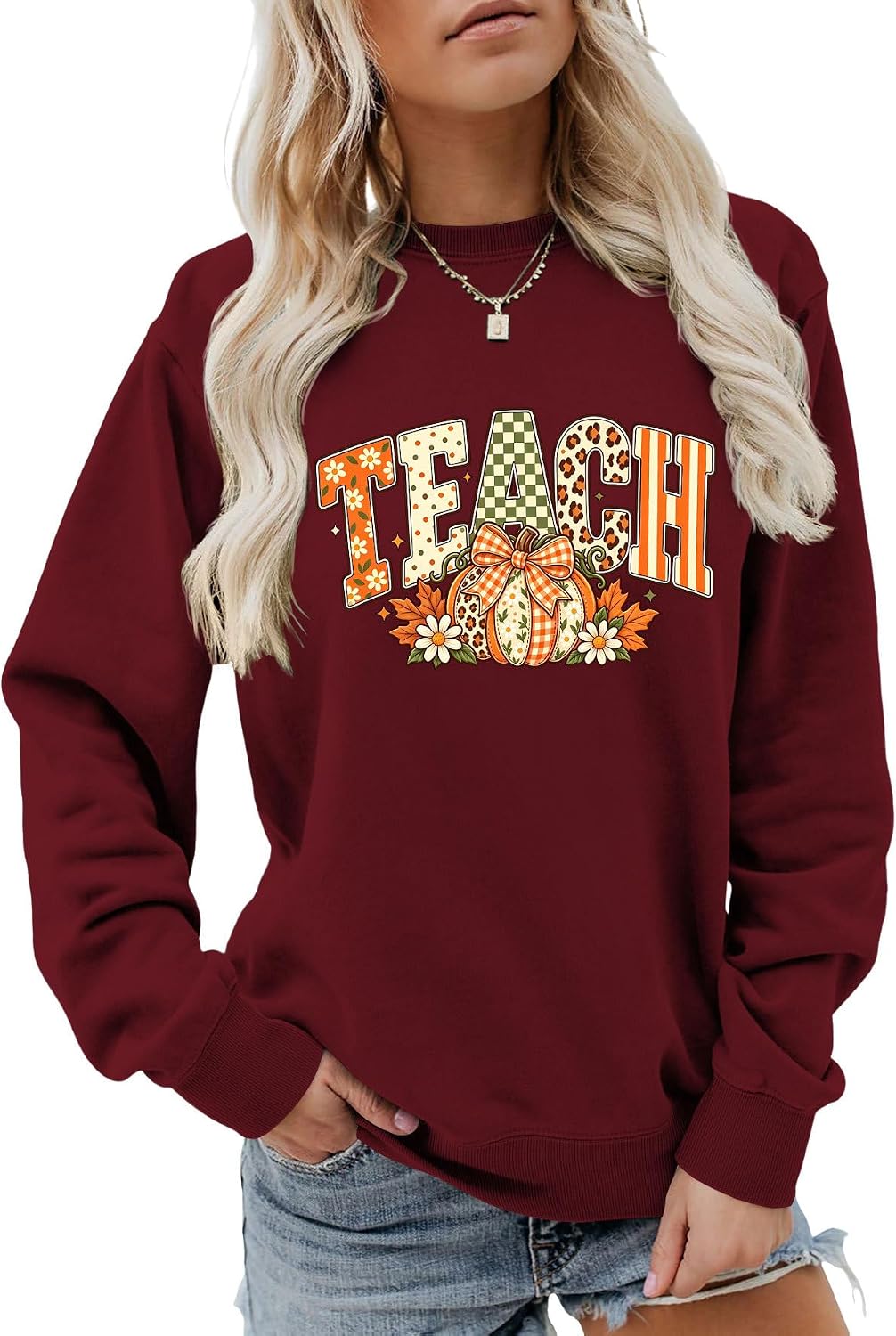 Halloween Sweatshirts Teacher Pumpkin Graphic Crewneck Fall Tops