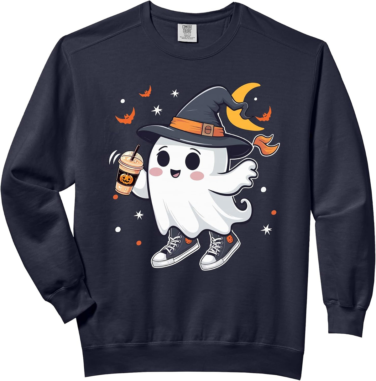 Halloween Ghost Drinking Coffee Hip Hop Ghost Ice Coffee Comfort Colors Adult Sweatshirt