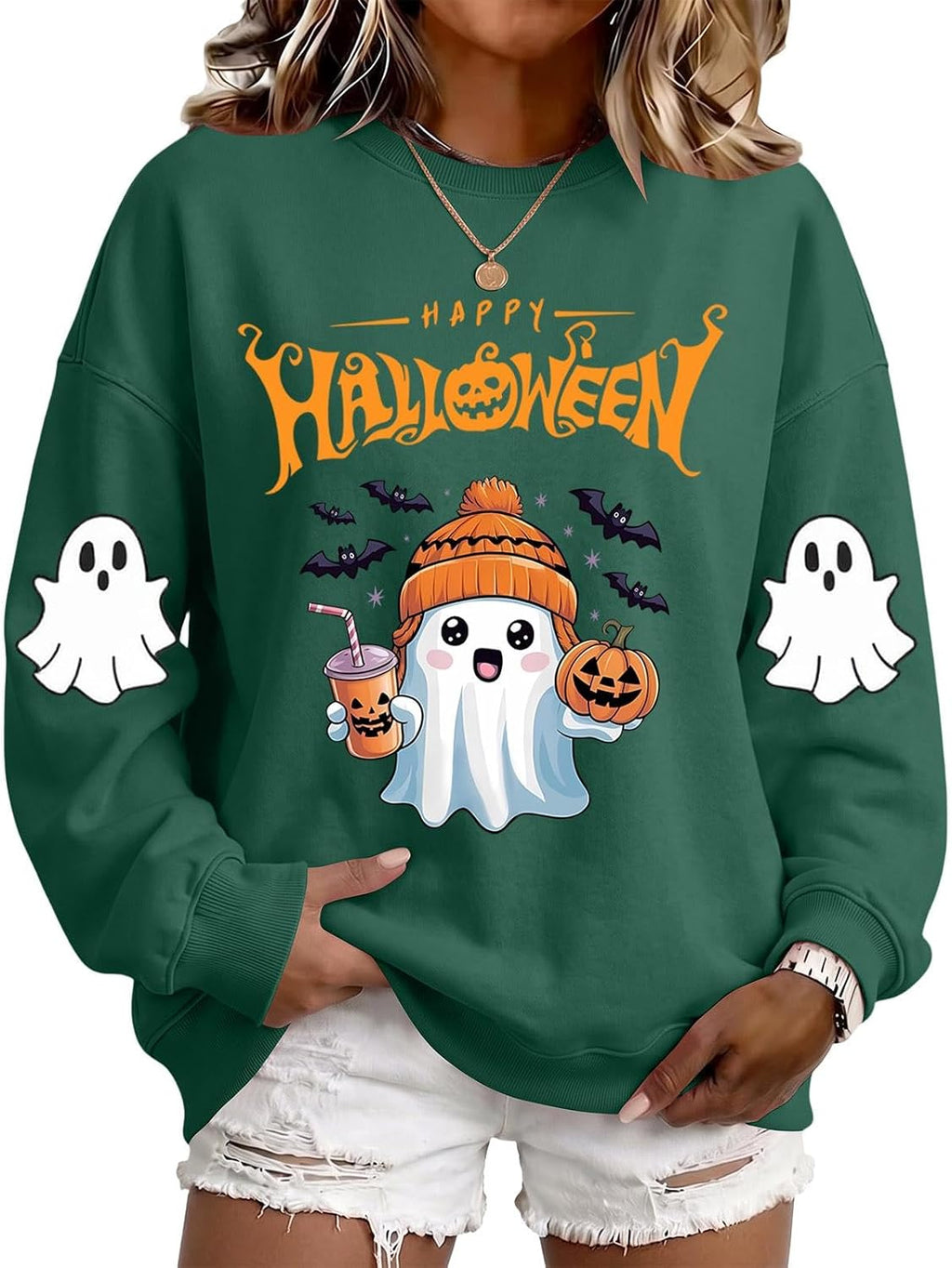 Halloween Sweatshirts Soft Hawaiian Long Sleeve Skeleton Crew Neck Blouses