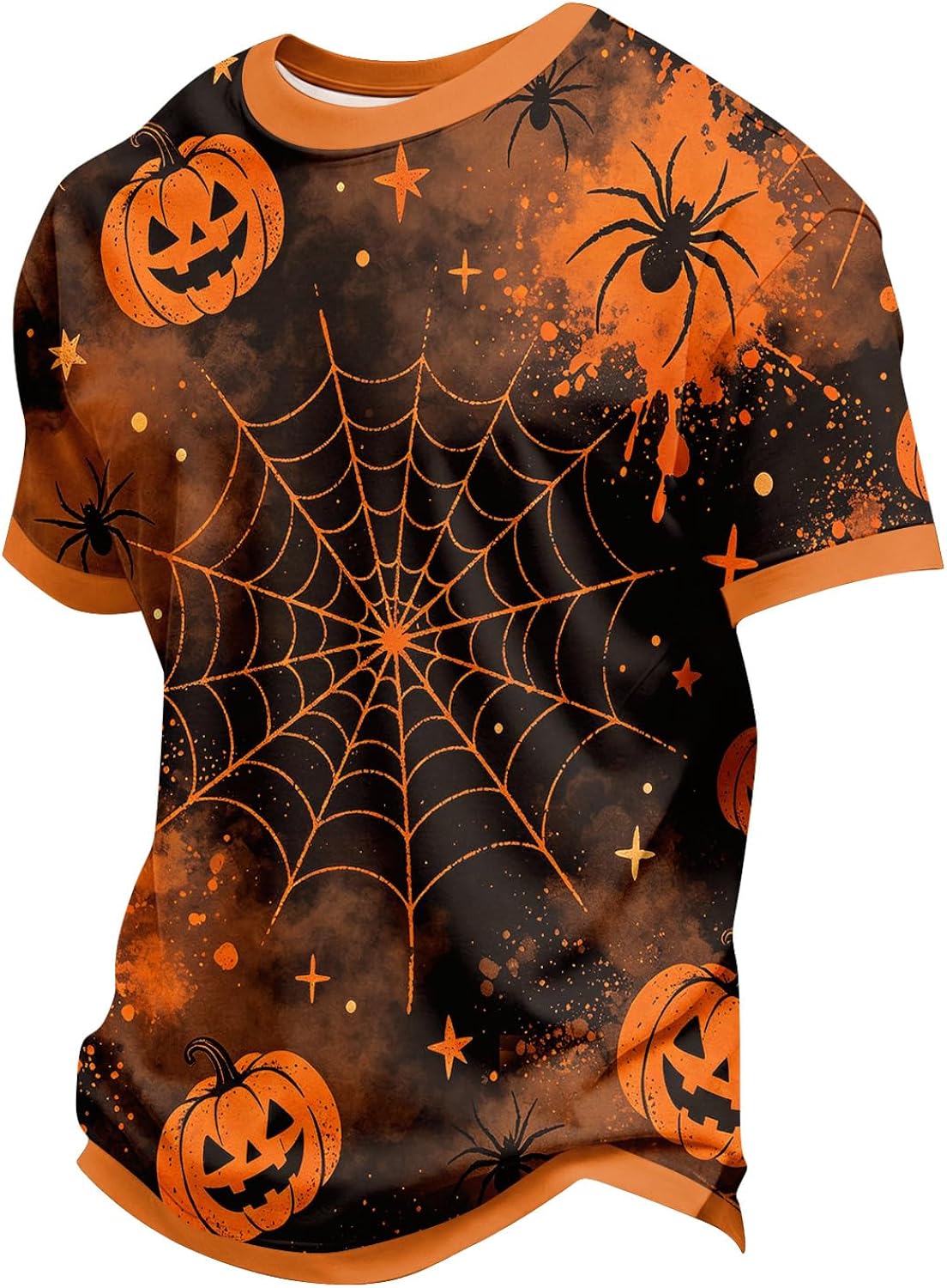 Mens Plus Size Halloween Costumes Tshirt Men Short Sleeve Crew Neck Pumpkin Face Graphic Halloween Tee