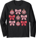 Pink Christmas Coquette Bows and Ornaments Long Sleeve T-Shirt