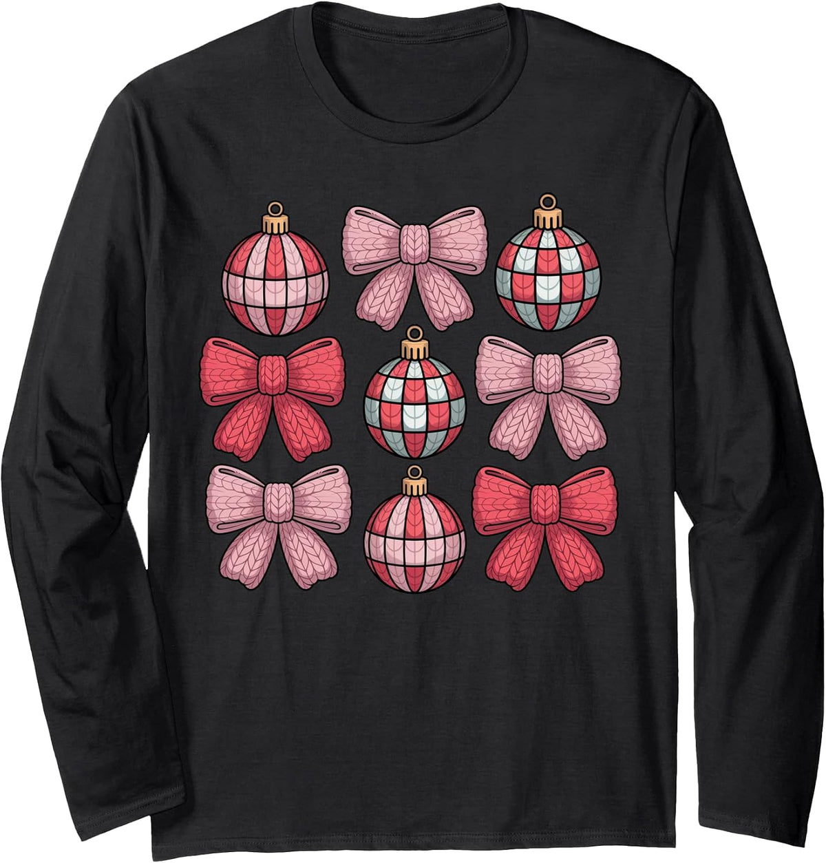 Pink Christmas Coquette Bows and Ornaments Long Sleeve T-Shirt