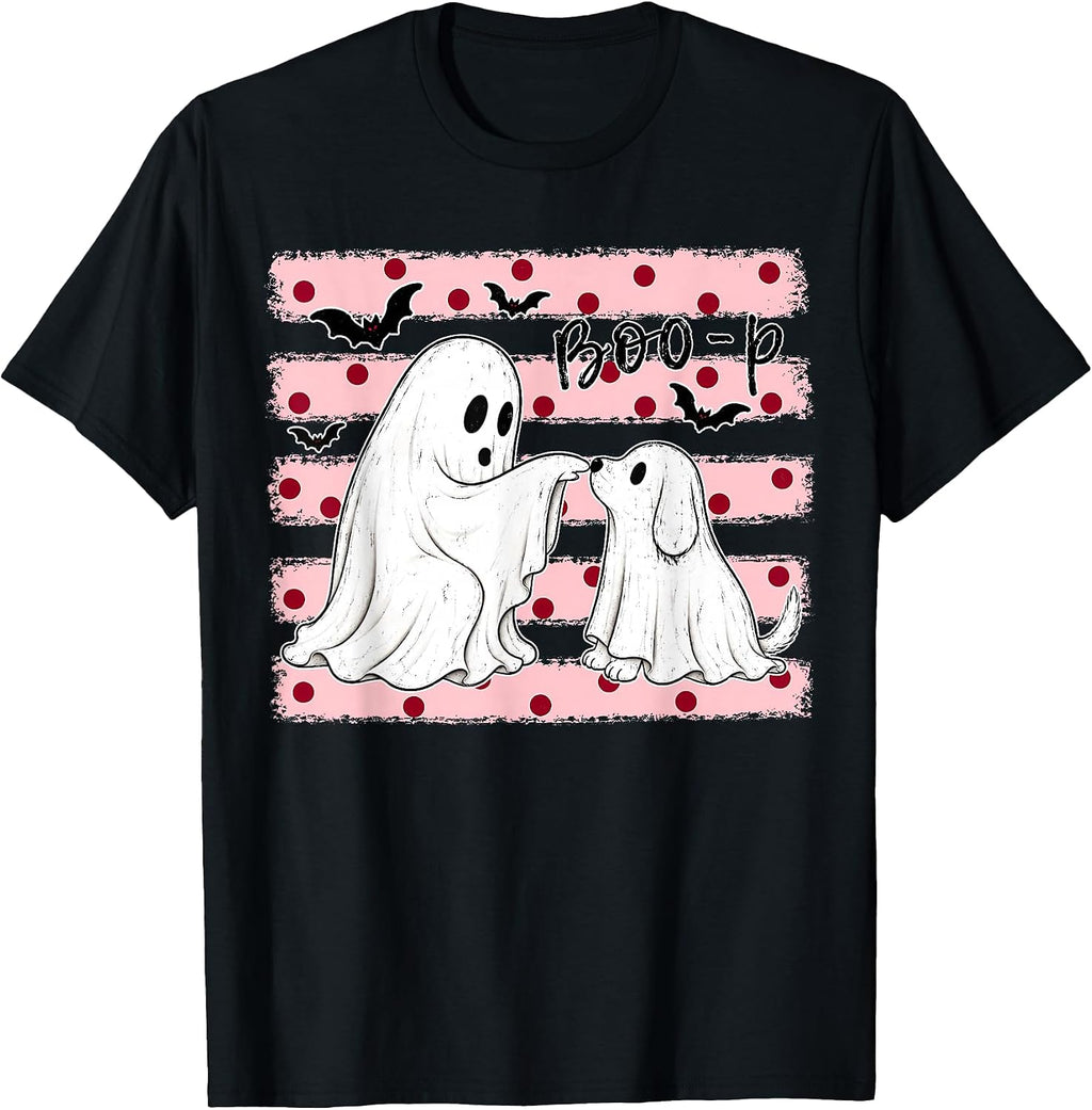 Boo-P Ghost and Dog Cute Pink Halloween Matching T-Shirt