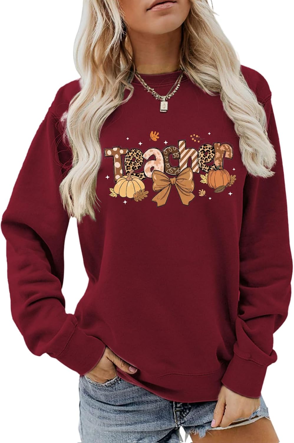 Fall Teacher Sweatshirt Women Cute Pumpkin Graphic Autumn Pullover Tops
