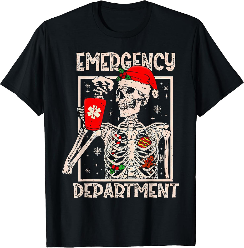 Emergency Department Skeleton Coffee ER Nurse Christmas T-Shirt