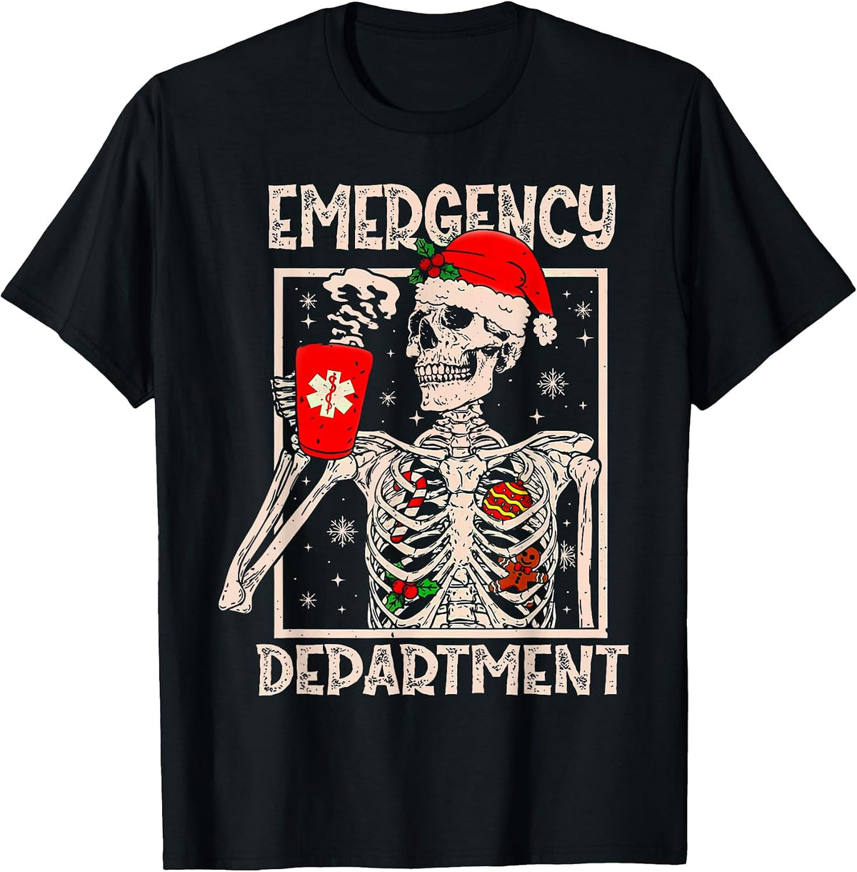 Emergency Department Skeleton Coffee ER Nurse Christmas T-Shirt