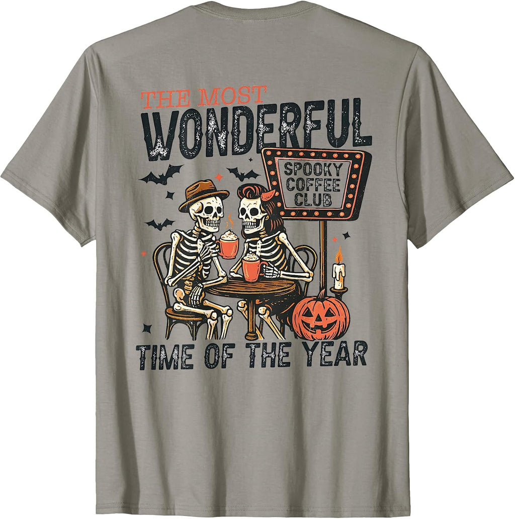 The Most Wonderful Time Spooky Coffee Skeleton Art - On Back T-Shirt