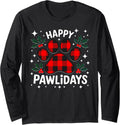 Happy Pawlidays Funny Christmas Dog Paw Xmas Dogs Lover Gift Long Sleeve T-Shirt