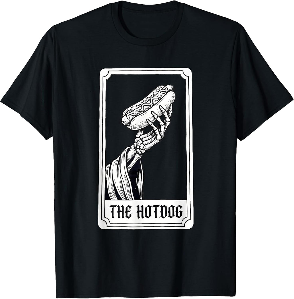 Hot Dog Bun Tarot Card Hotdog Skeleton Hand Glizzy Gobbler T-Shirt