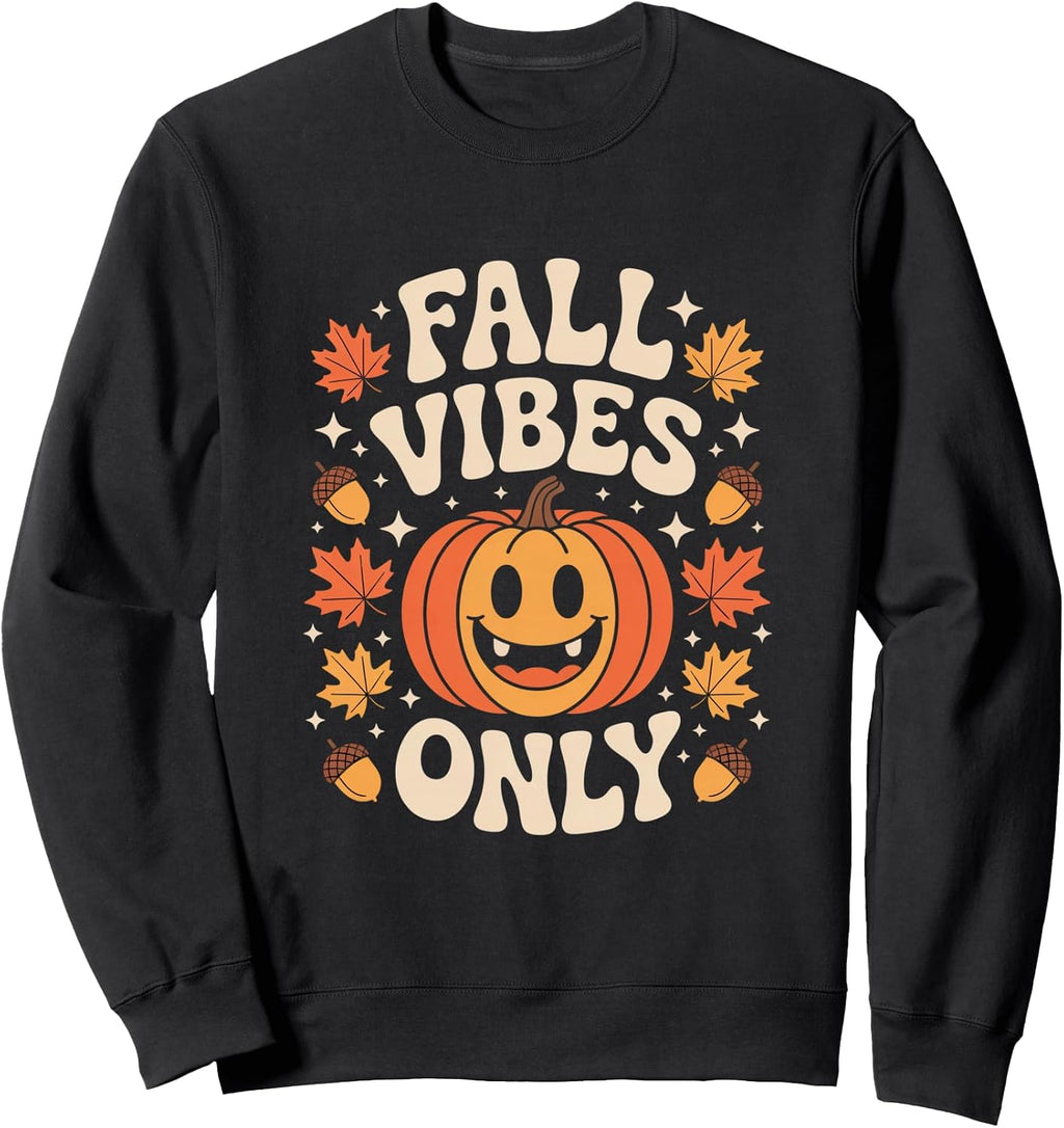 Fall Vibes Only Pumpkin Autumn Leaves Acorns Halloween Sweatshirt