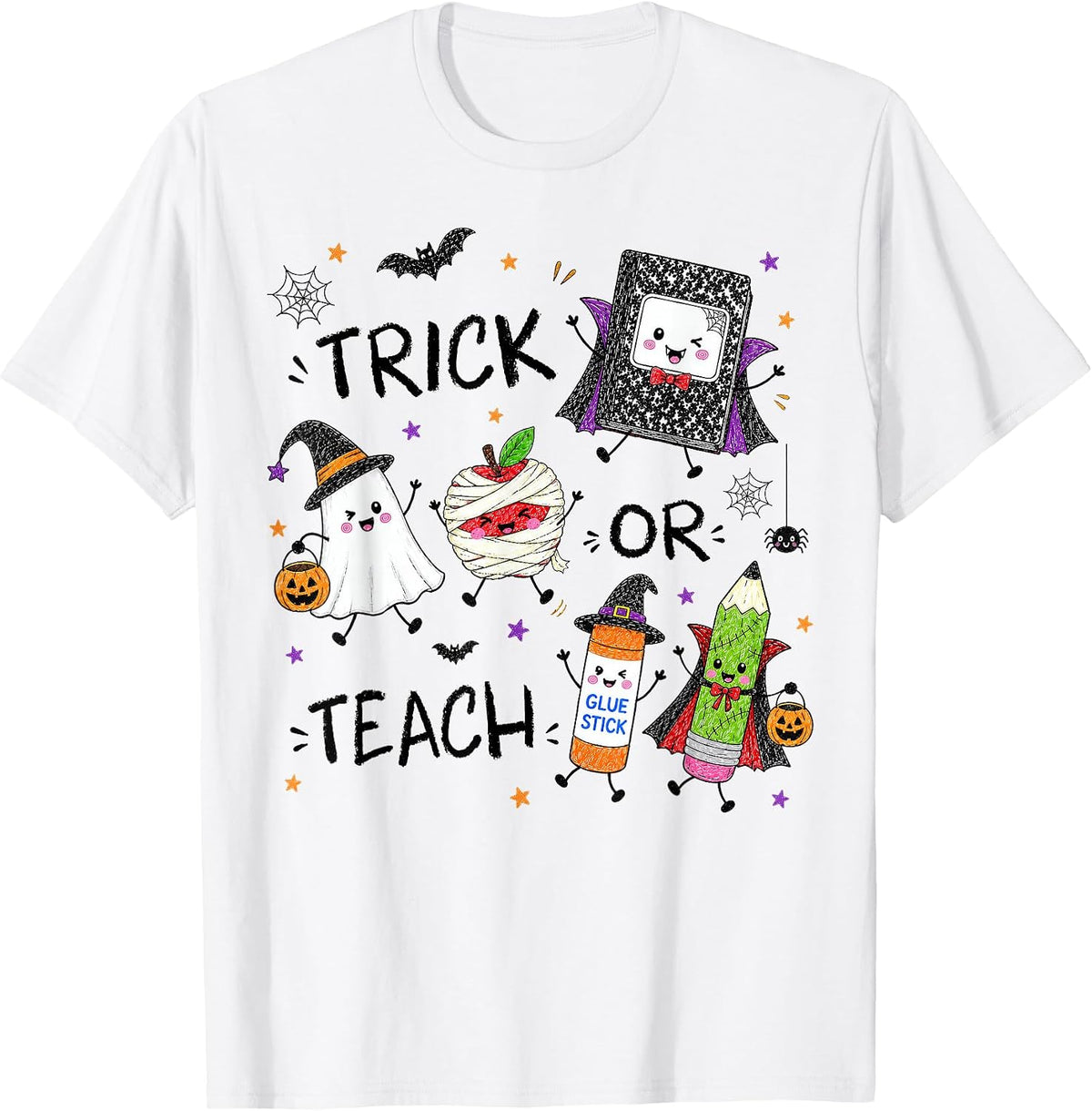 Trick Or Teach Teachers Ghost Fall Halloween School Supplies T-Shirt