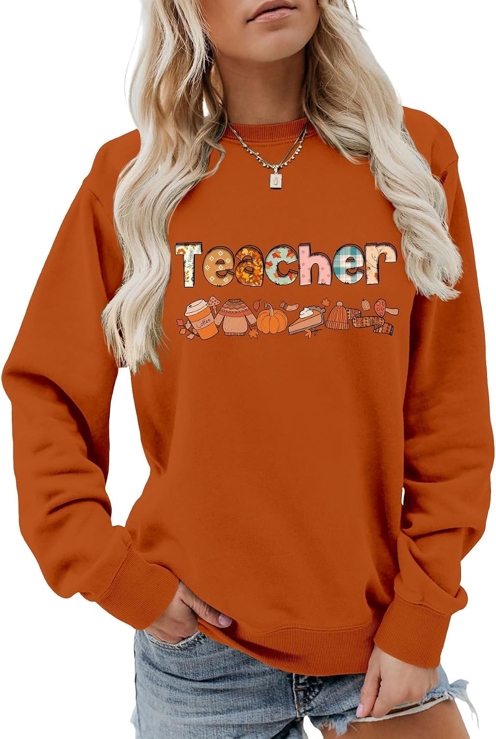 Fall Teacher Sweatshirt for Women Coffee Pumpkin Spice Crewneck Pullover Sweater Long Sleeve Fall Festive Shirt