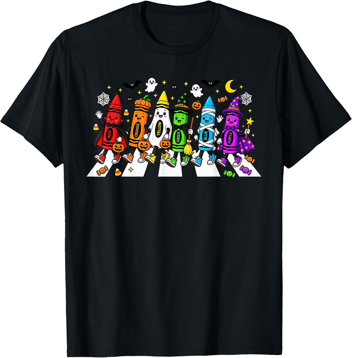 Cute Halloween Crayons Teacher Spooky Teacher Tee T-Shirt