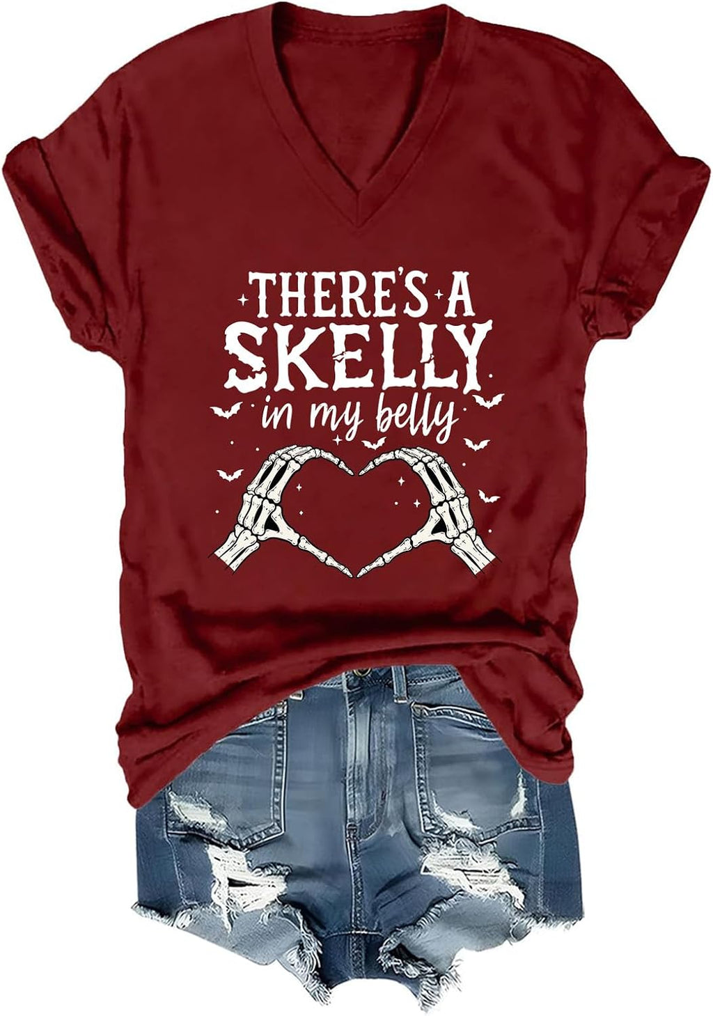 There's A Skelly in My Belly T-Shirt Funny Halloween Maternity Shirt