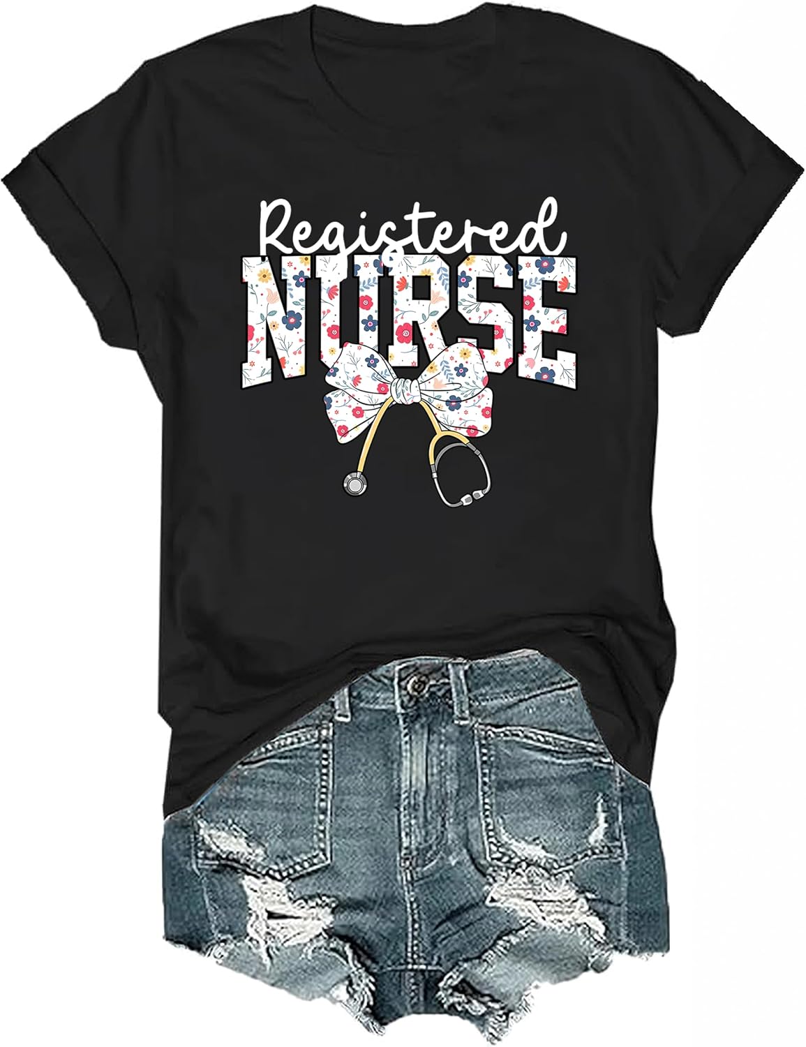 Christmas Nurse Shirts for Women Registered Nurse T-Shirt Funny Christmas RN T Shirts Graphic Tees Women