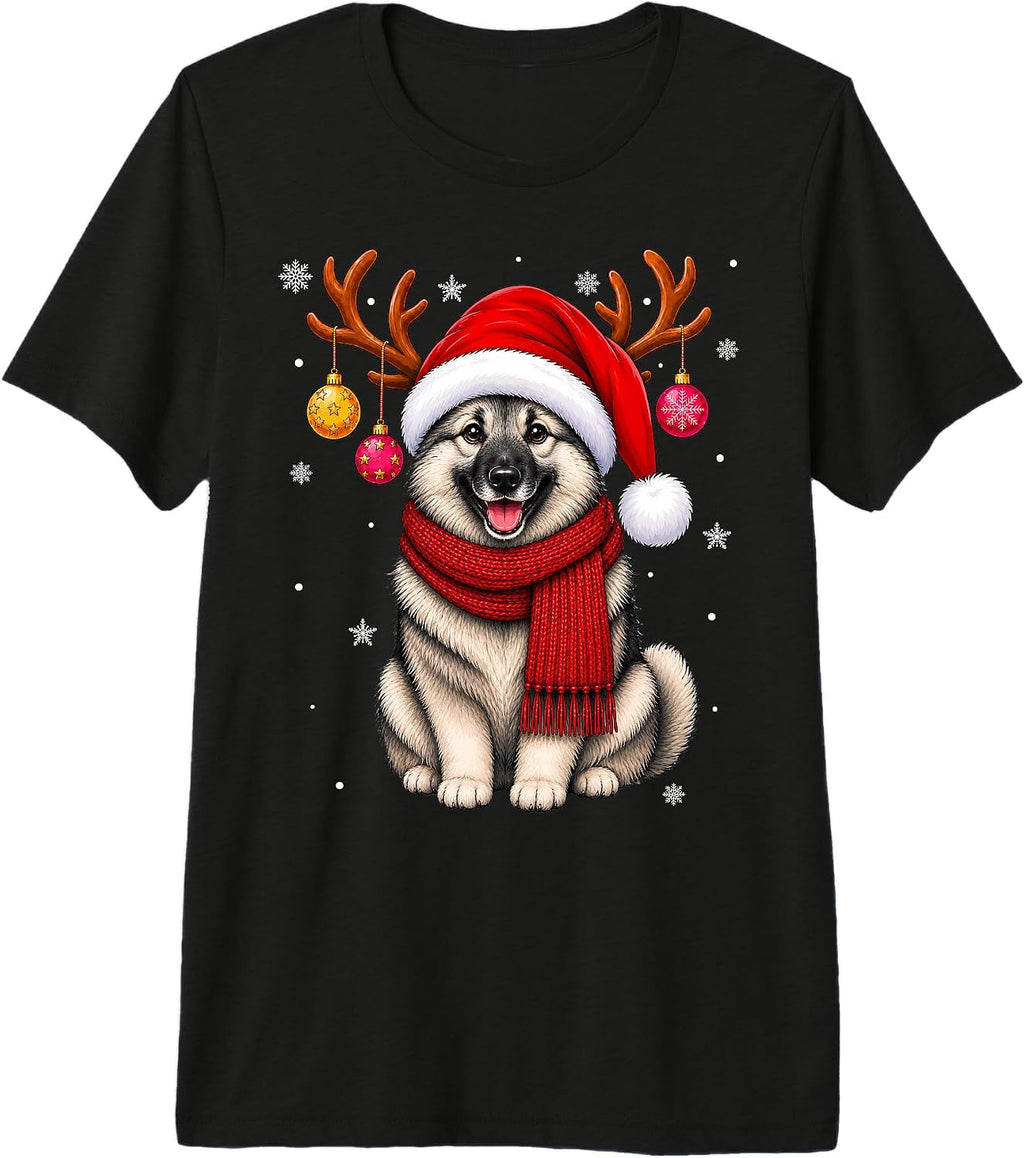 Norwegian Elkhound Dog Christmas Santa Hat Scarf Xmas Premium Tri-Blend T-Shirt