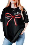 Cute Christmas Bow Shirt, Red Ribbon Christmas Shirt, Merry Christmas Shirt, Retro Holiday Shirt, Winter Christmas T-Shirt, Holiday Coquette Bow Shirt