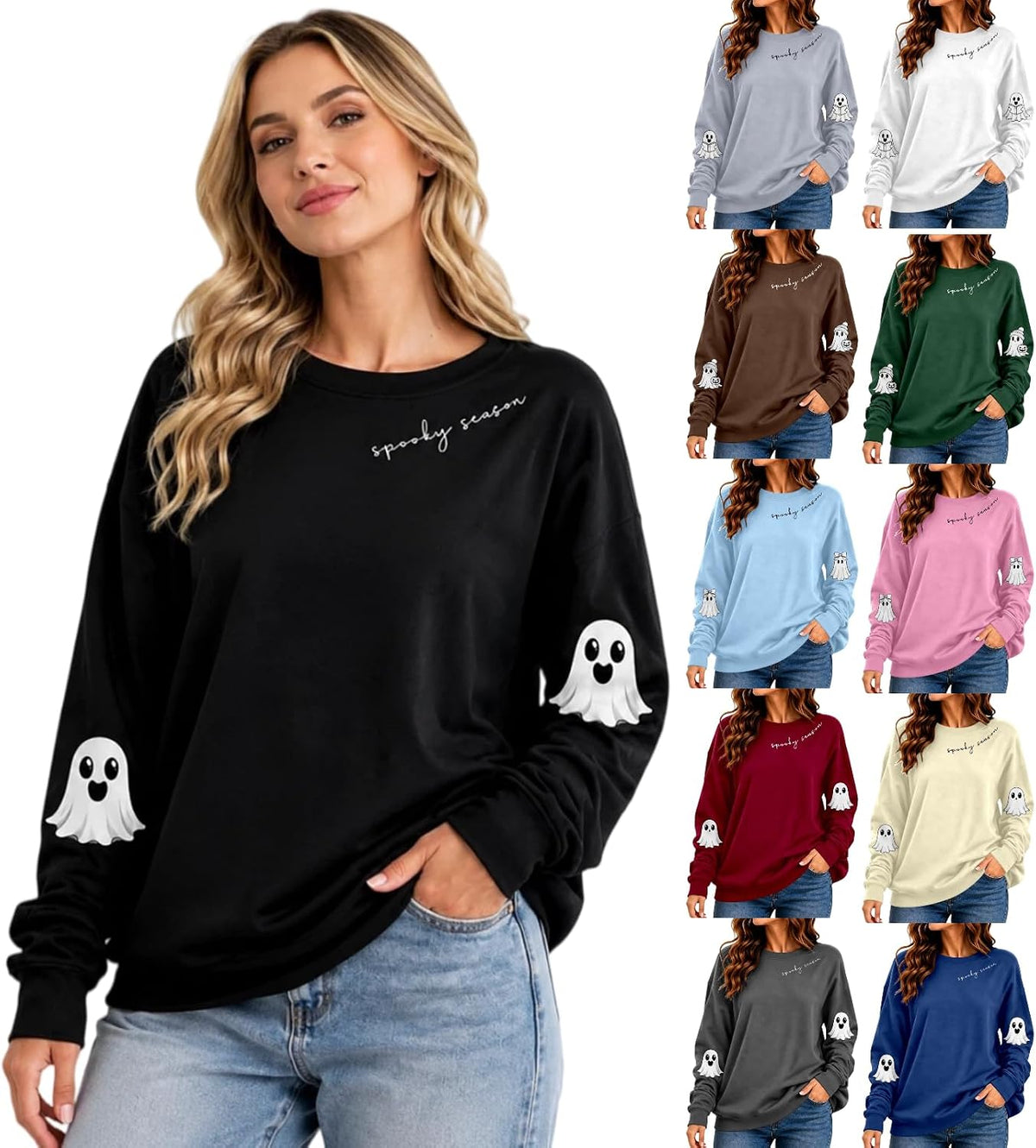 Halloween Sweatshirts For Women Spooky Season Ghost Face Pullover Sweaters