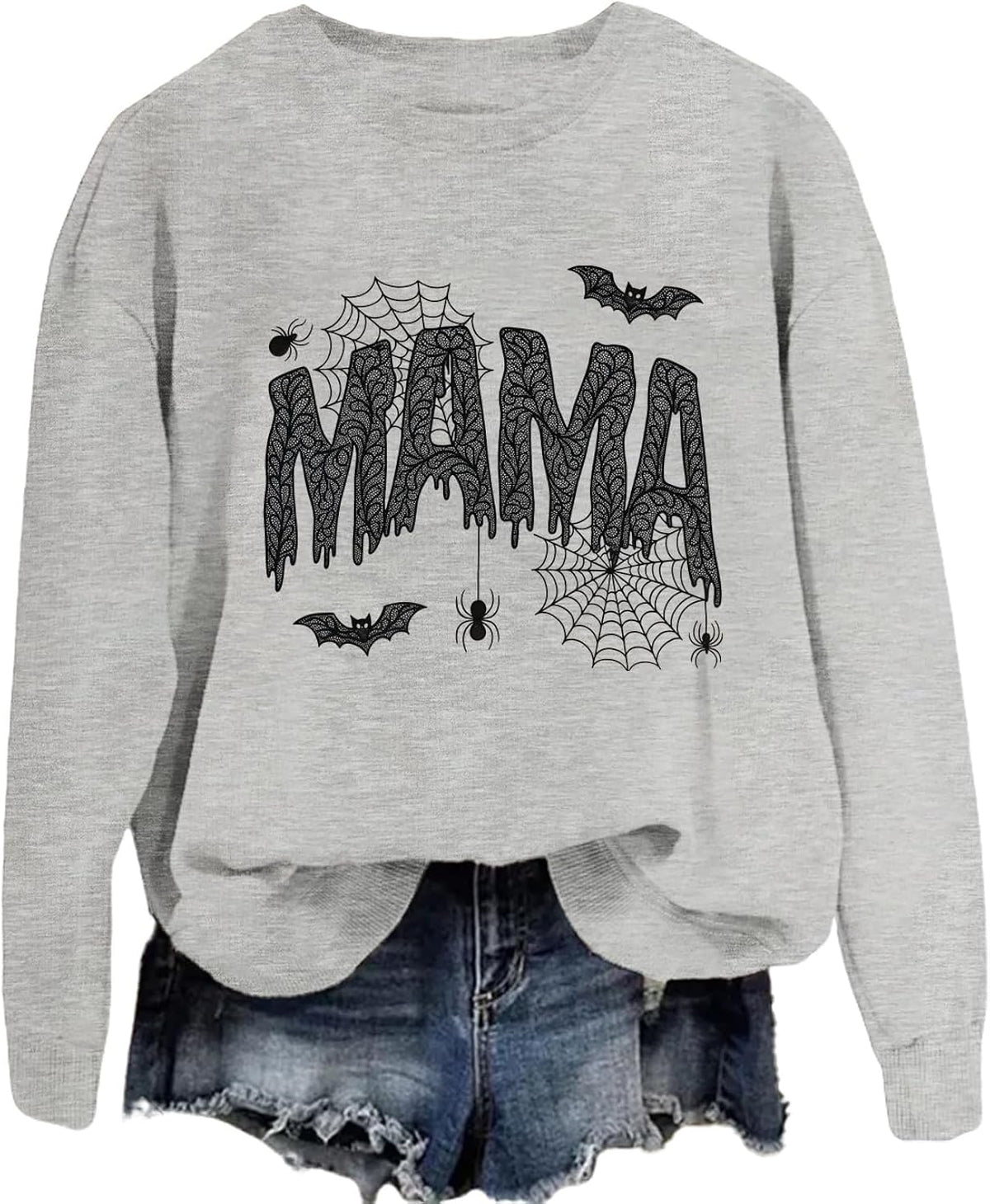 Womens Halloween Sweatshirt, Halloween Mama Sweatshirt Spooky Season Funny Spiderweb Bat Graphic Pullover