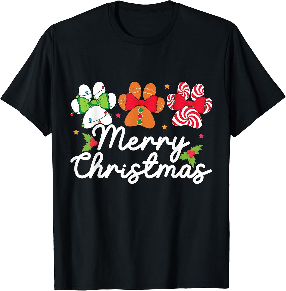 Merry Christmas Dogs Paw Christmas Lights Pet Dog Xmas T-Shirt