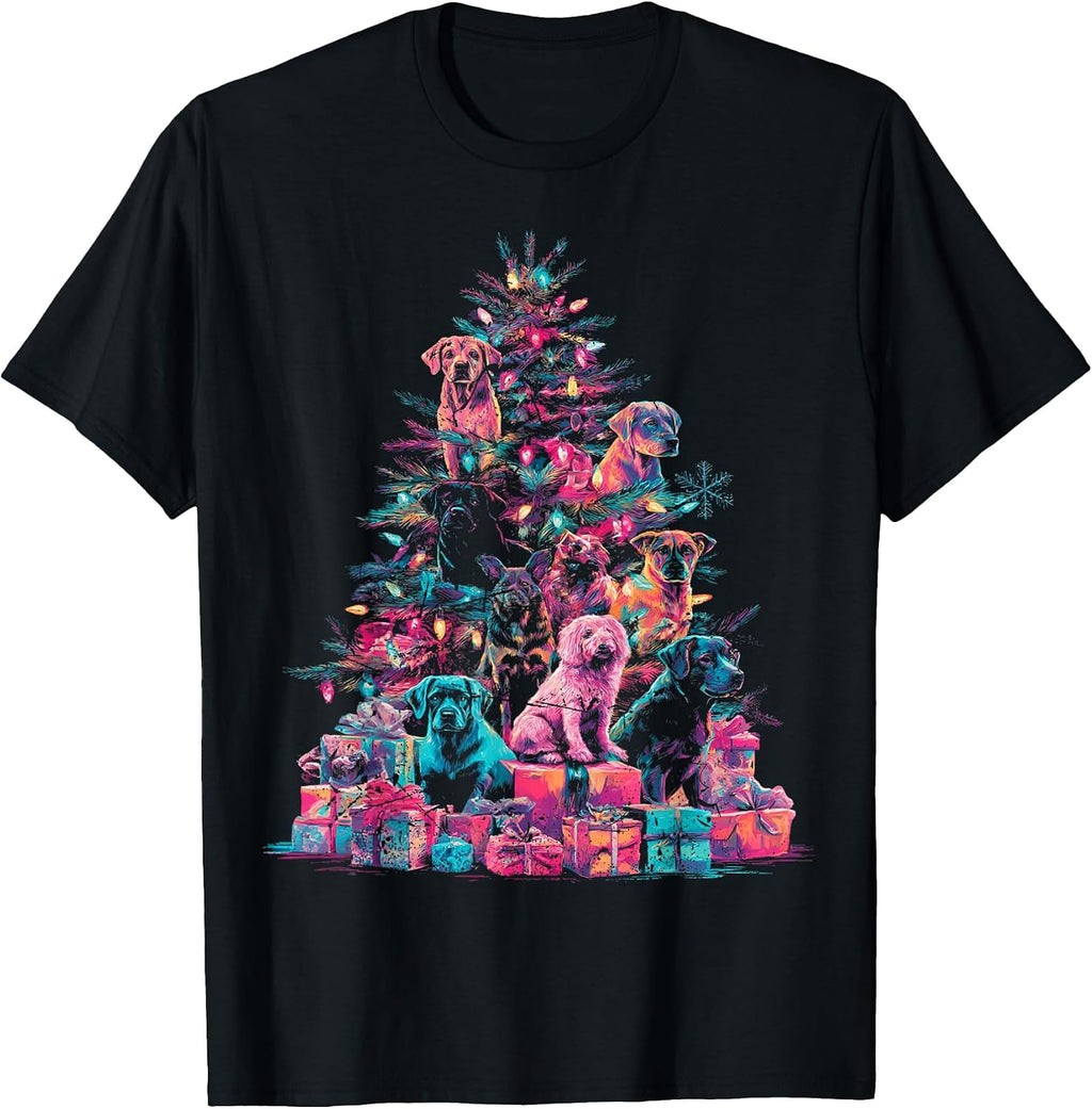 Dog Christmas Tree Pop Art T-Shirt