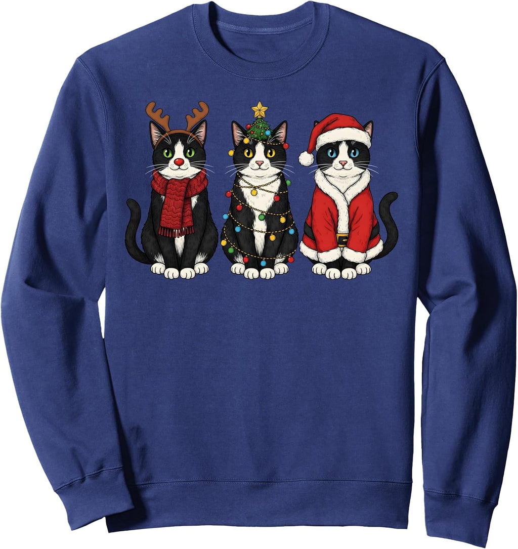 Retro Christmas Tuxedo Cat Santa Reindeer Sweatshirt