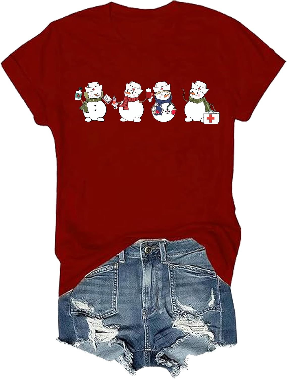Christmas Snowman Nurse Shirt Funny Nurse Christmas Nursing T-Shirt for Women Tee
