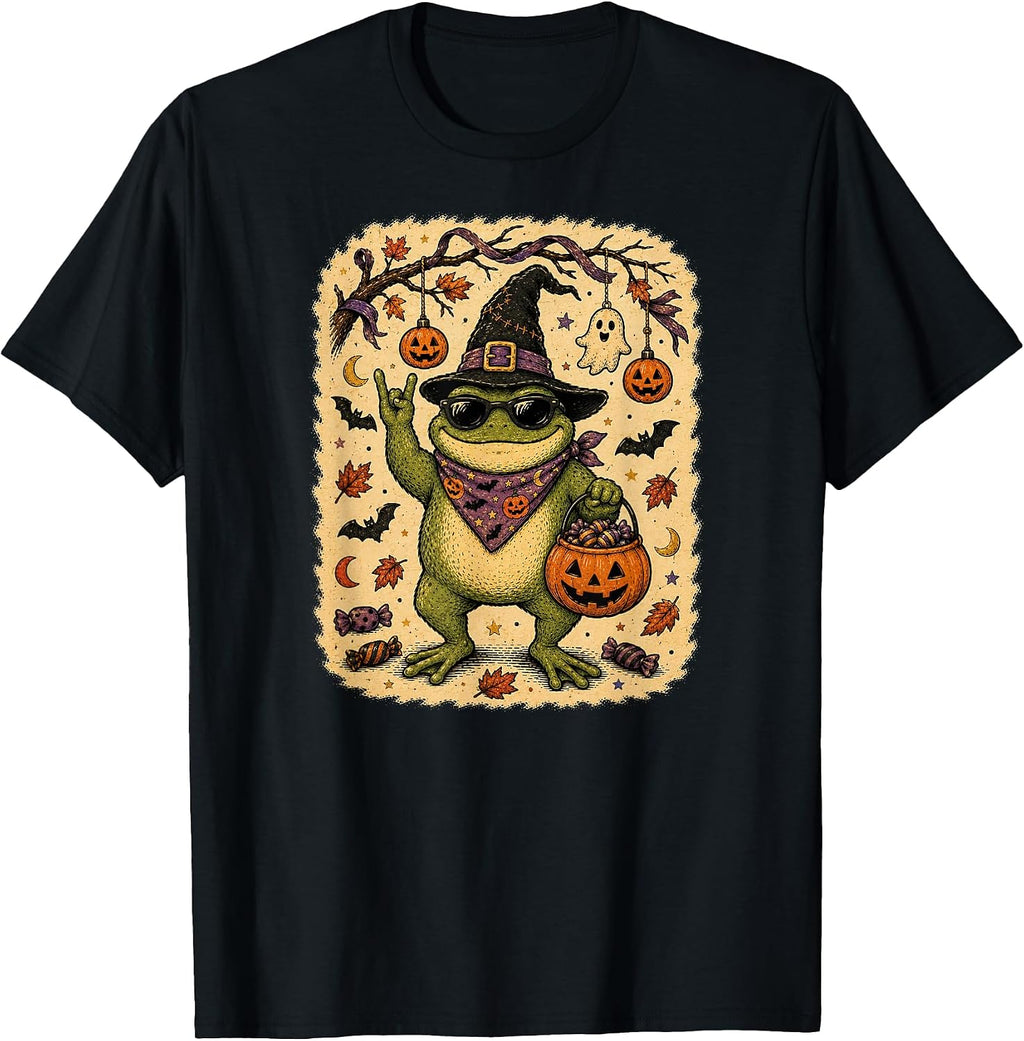 Cool Frog Halloween Funny Spooky Trick or Treat Retro T-Shirt