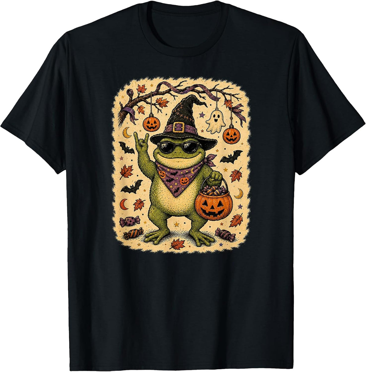 Cool Frog Halloween Funny Spooky Trick or Treat Retro T-Shirt