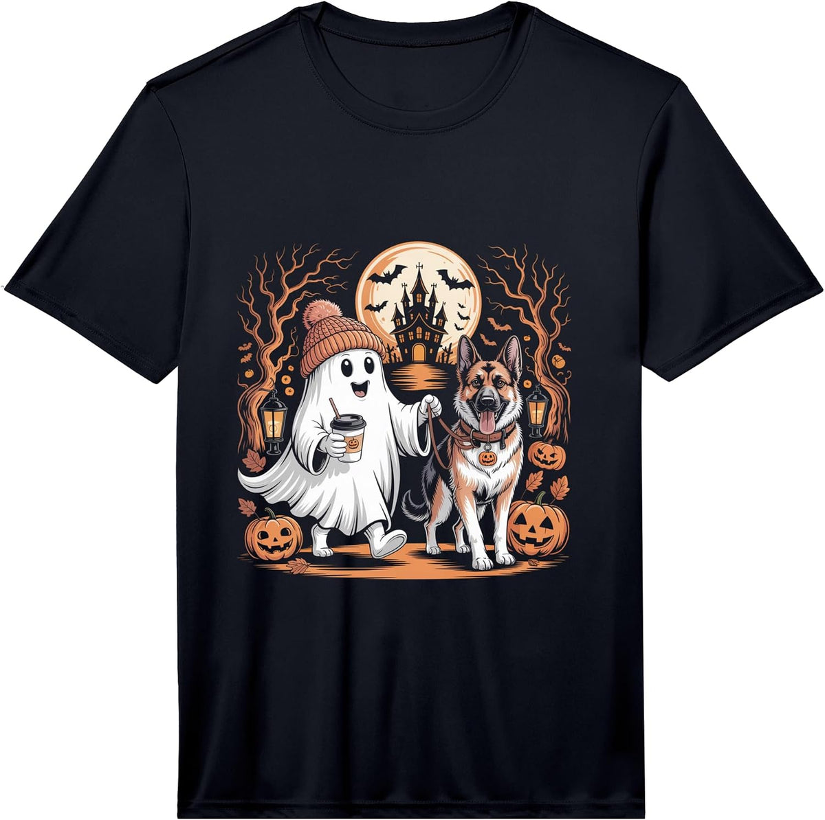Men's Halloween Ghost Dog Pumpkin Haunted House Performance T-Shirt