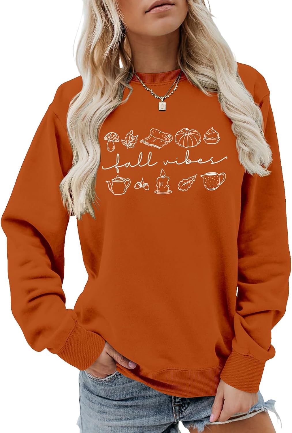 Fall Vibes Sweatshirt for Women Cute Autumn Lover Graphic Pullover Tops