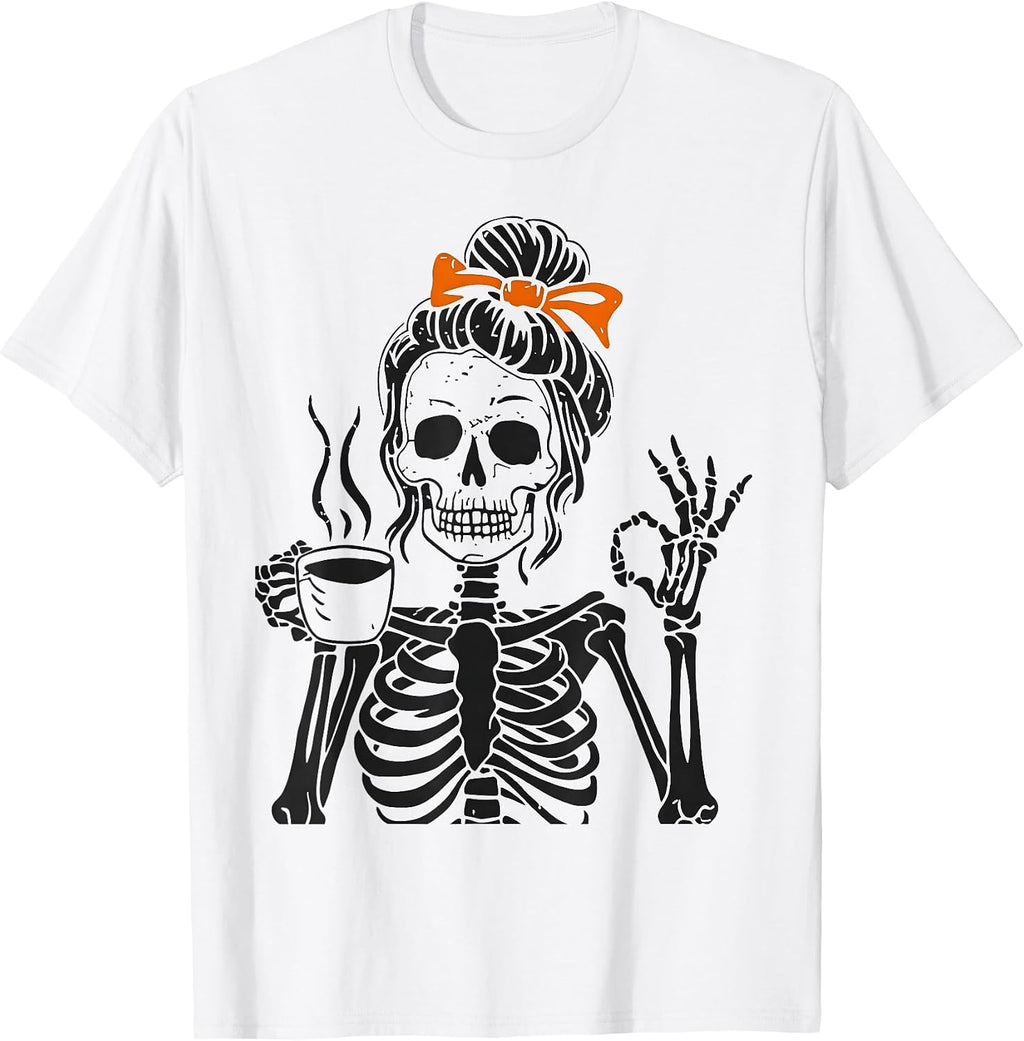 Funny Skeleton Halloween Sarcastic,Coffee Lover Men Boy T-Shirt