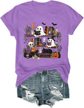 Halloween Teacher Shirts for Women Ghost Reading Book T-Shirt