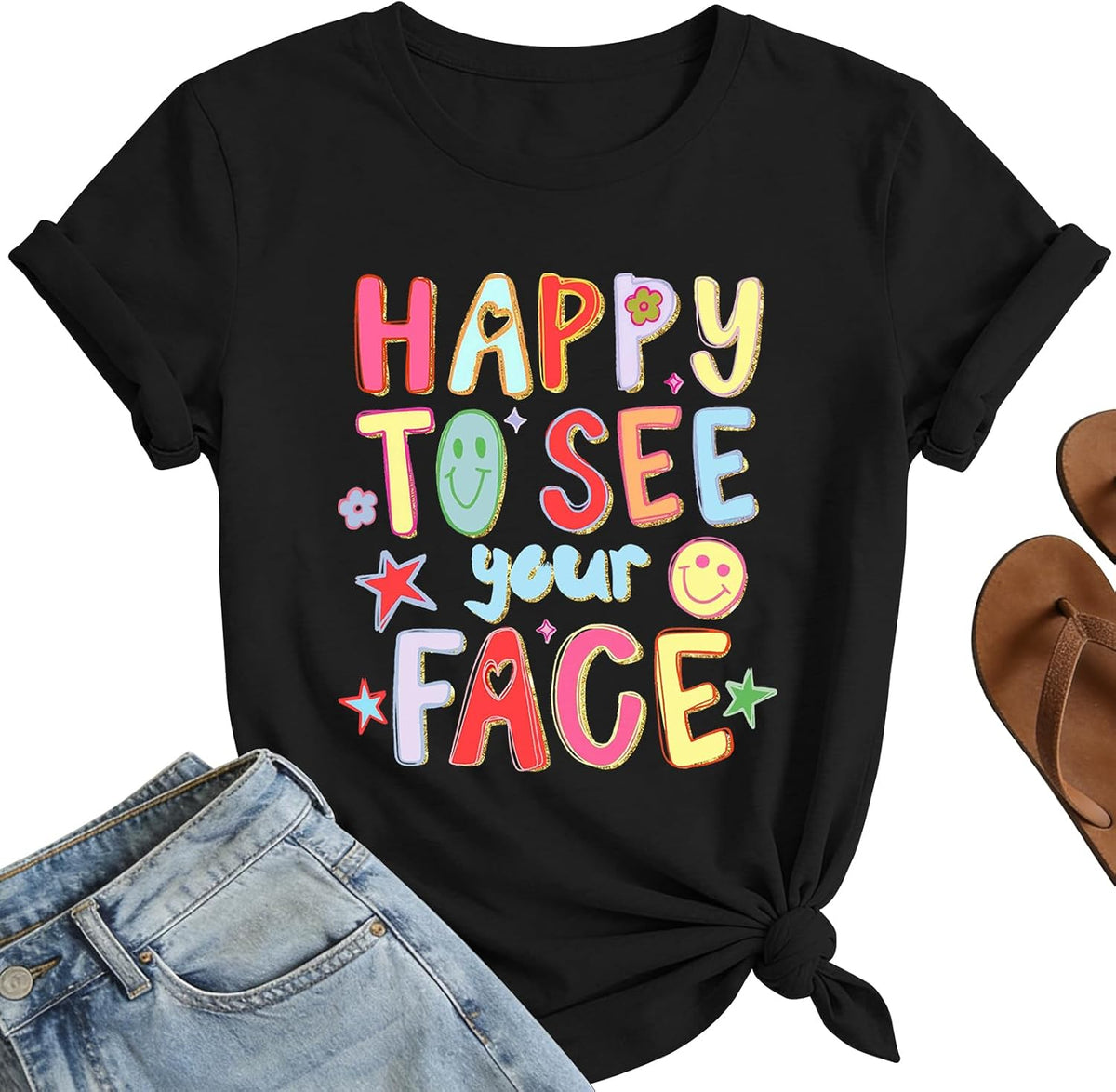 Happy to See Your Face Teacher Shirts Women Cute First Day of School Teacher Life Shirt