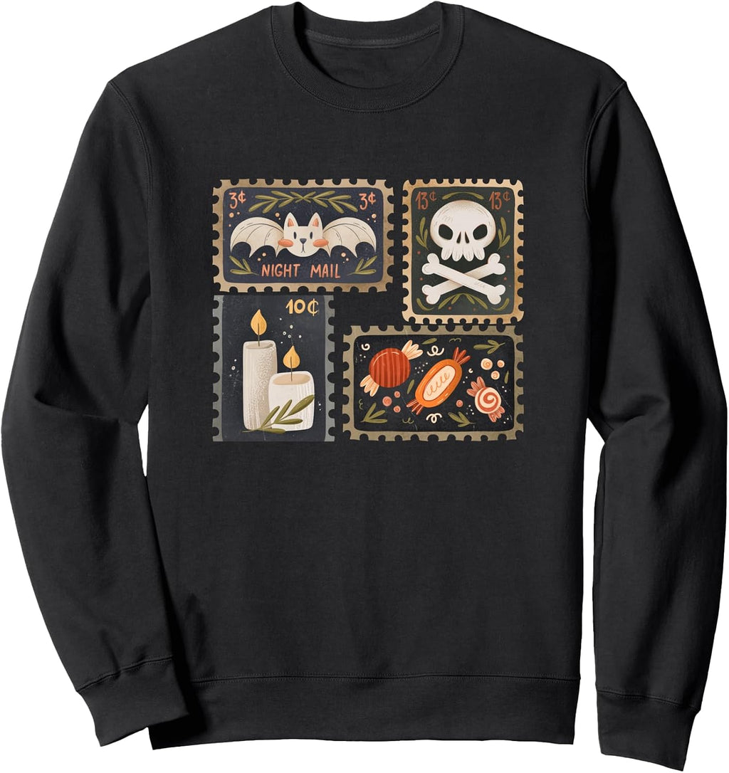 Retro Stamp Halloween Vintage Spooky Stamps Bat Skull Candy Sweatshirt