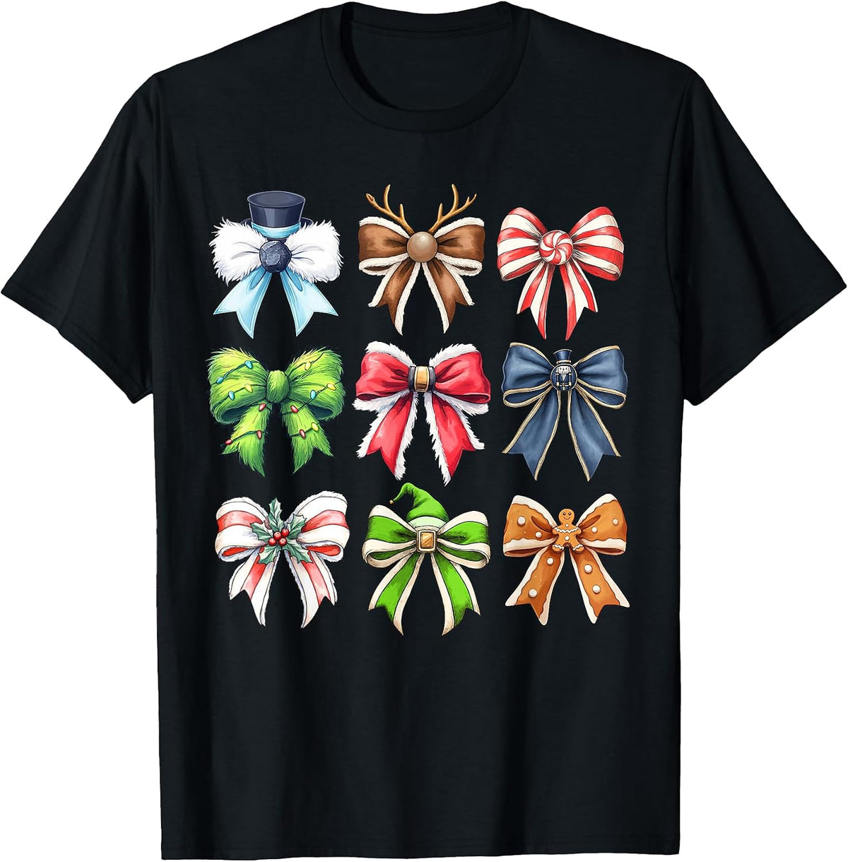Coquette Christmas Bows Holiday Ribbons Santa Girls Women T-Shirt