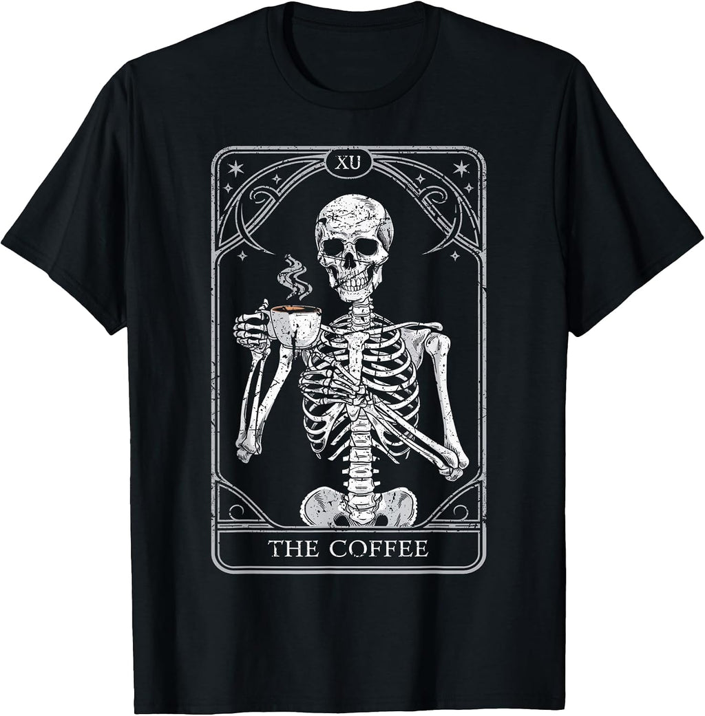 Skeleton Drinking Coffee T-Shirt