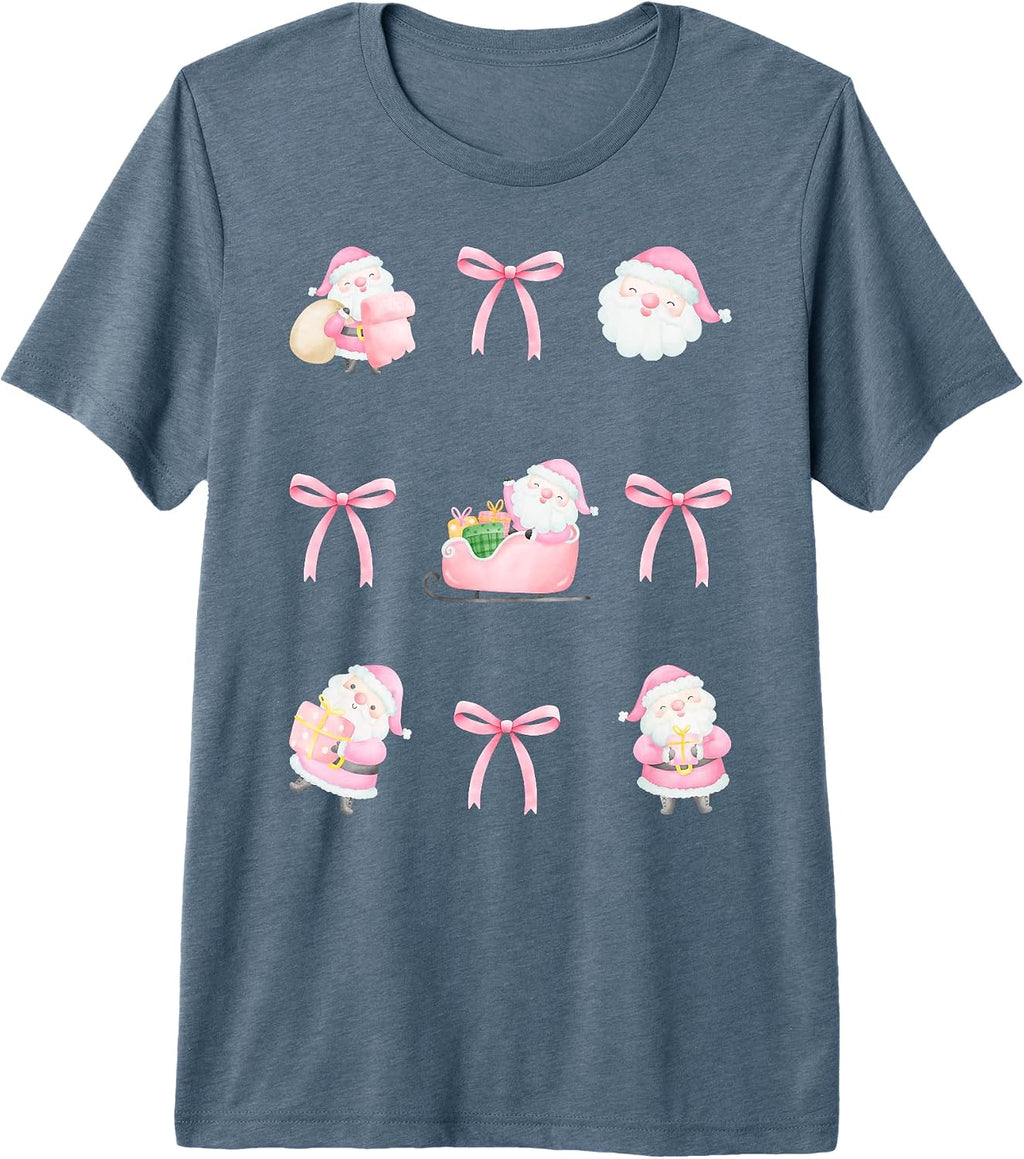 Christmas Coquette Pink Santa Bow Ribbons Premium Tri-blend T-Shirt