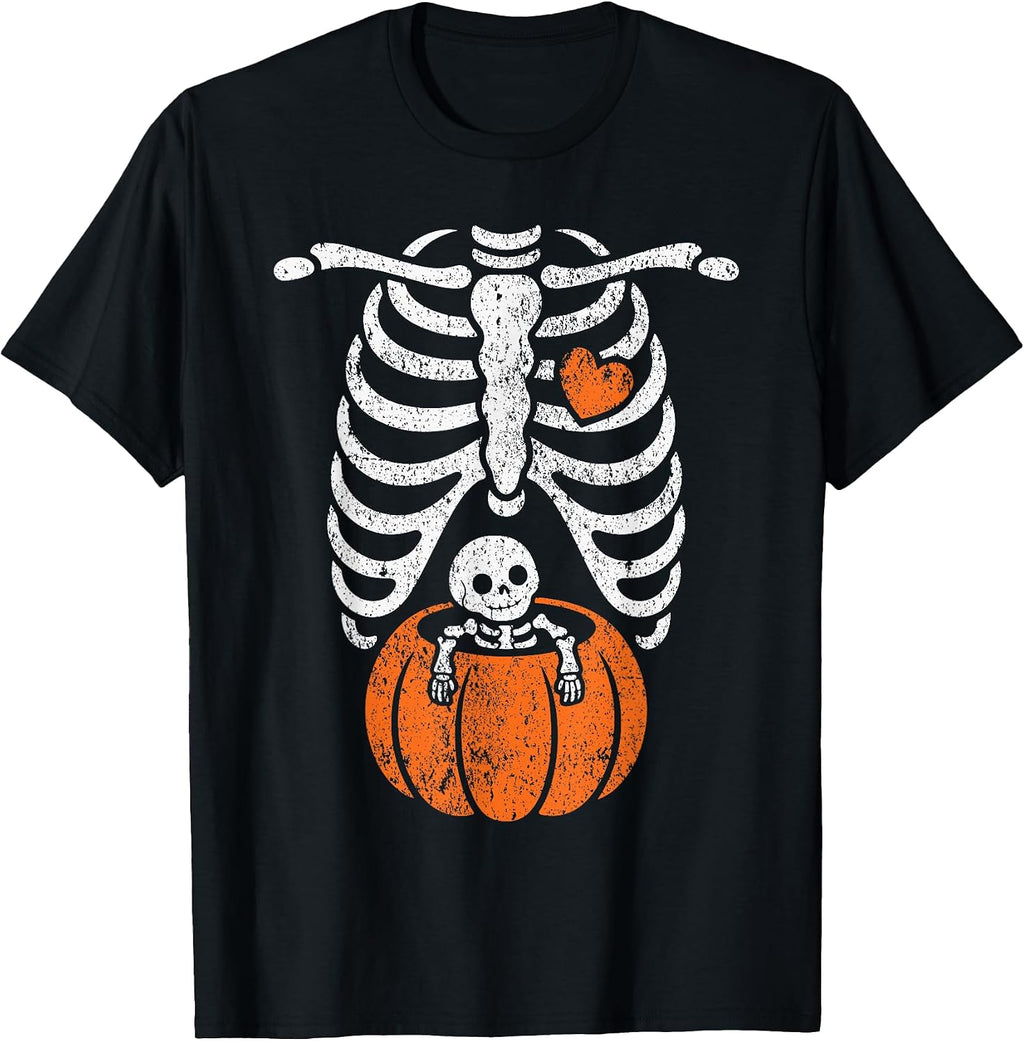 Women Skeleton Pregnancy Announcement Mom Halloween T-Shirt