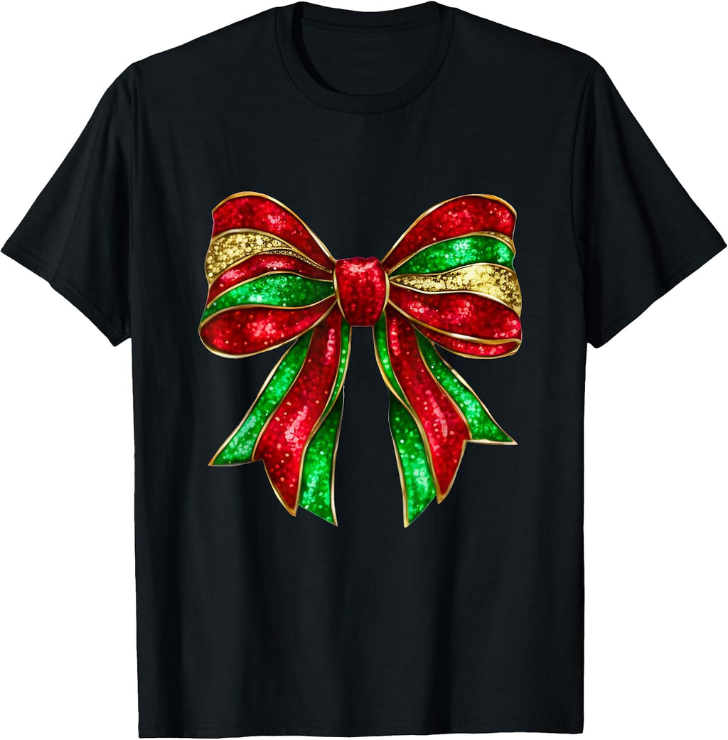 Vintage Christmas Coquette Bow Xmas Holiday Women Girls T-Shirt