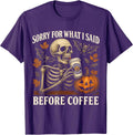 Funny Halloween Skeleton Drinking Coffee Pumpkin Women Men T-Shirt